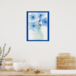 Blue flowers in a vase Note Cards Poster