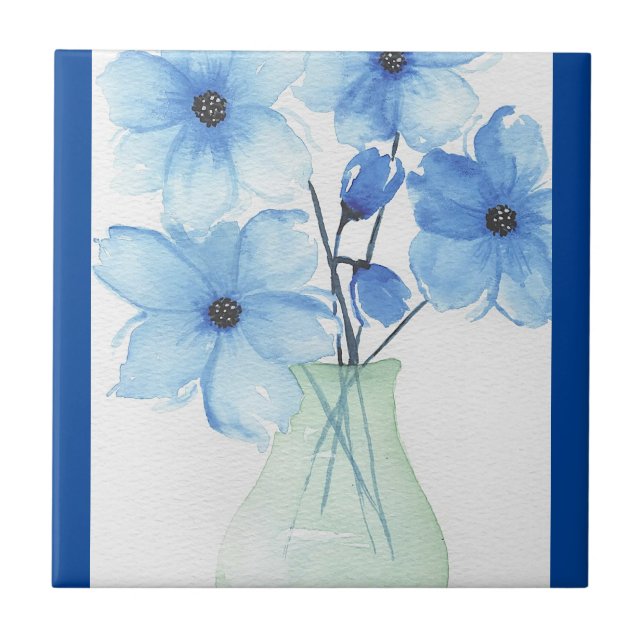 Blue flowers in a vase Note Cards Tile (Front)