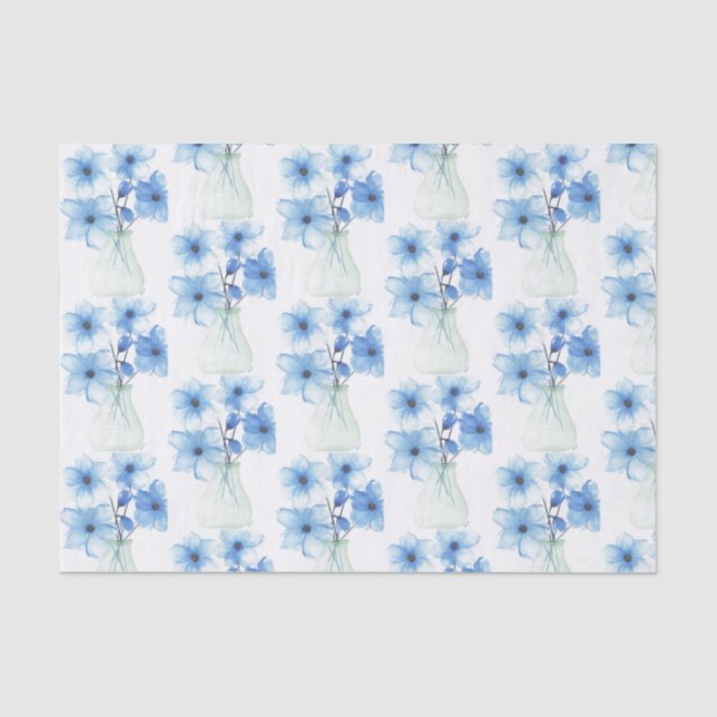 Blue Flowers in glass vase Tissue Paper (Front)