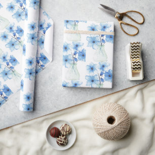 Blue Flowers in glass vase Wrapping Paper