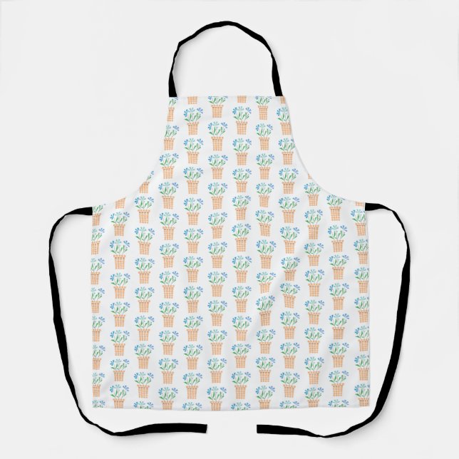 Blue Flowers in Woven Pots Apron (Front)