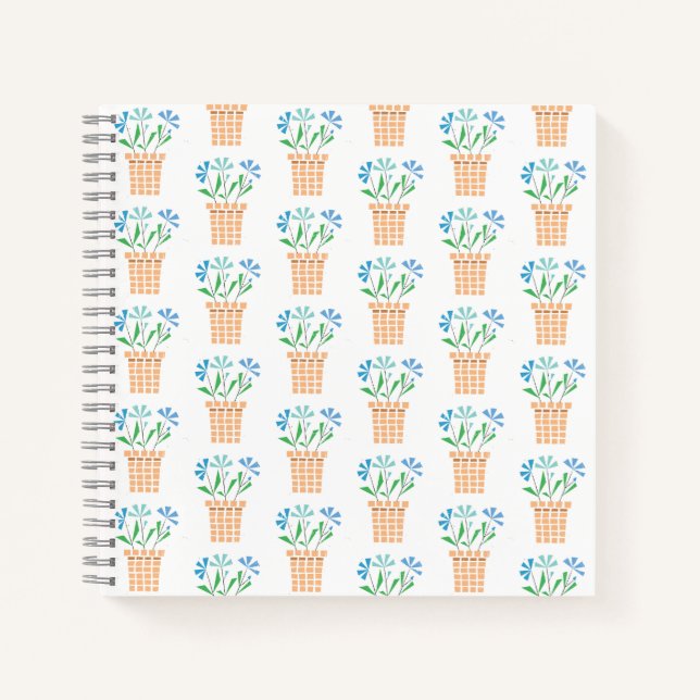 Blue Flowers in Woven Pots Notebook (Front)