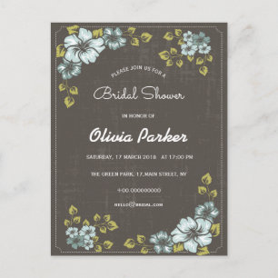 blue flowers invitation bridal shower postcards