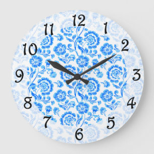Blue Flowers Large Clock