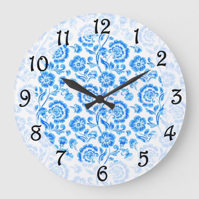 Blue Flowers Large Clock (Front)
