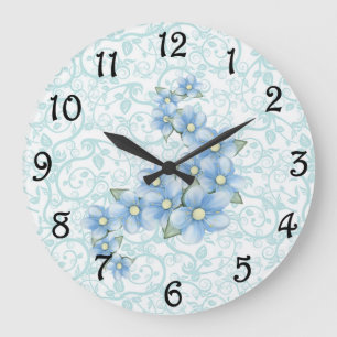 Blue Flowers Large Clock