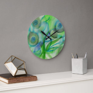 Blue Flowers Large Clock