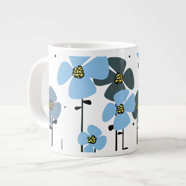 Blue flowers large coffee mug (Front Left)