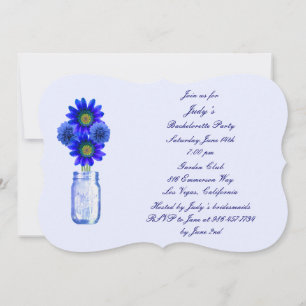 Blue Flowers Mason Jar Bachelorette Party Invite