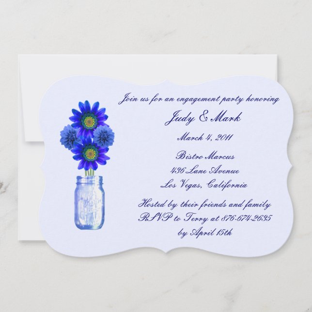 Blue Flowers Mason Jar Engagement Party Invitation (Front)