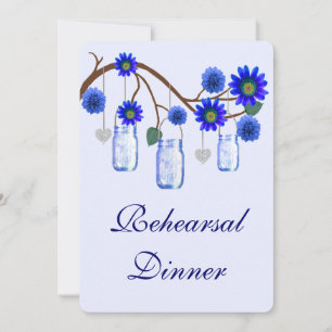 Blue Flowers Mason Jar Rehearsal Dinner Invitation