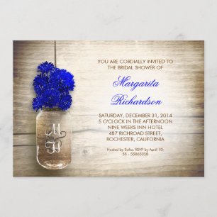 Blue Flowers Mason Jar Rustic Invitation