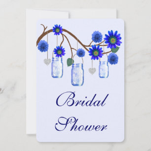 Blue Flowers Mason Jars Bridal Shower Invitation