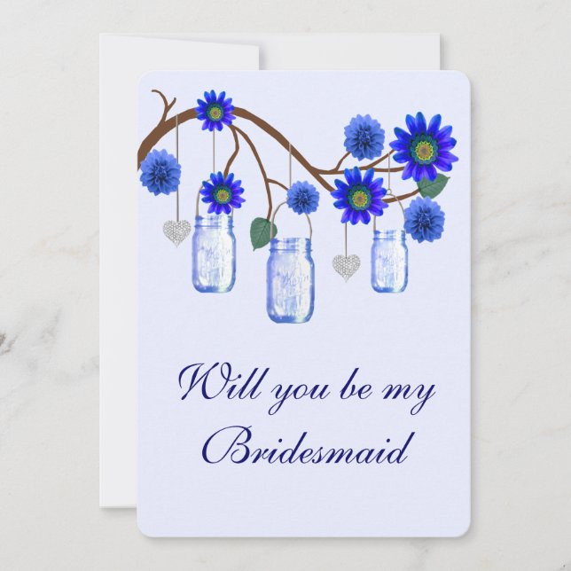 Blue Flowers Mason Jars Bridesmaid Card (Front)