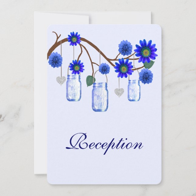 Blue Flowers Mason Jars Reception Card (Front)