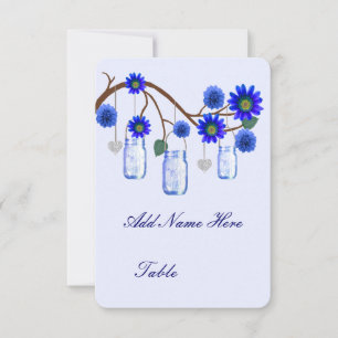 Blue Flowers Mason Jars Table Place Card