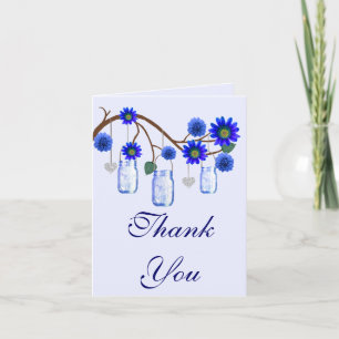 Blue Flowers Mason Jars Thank You Card