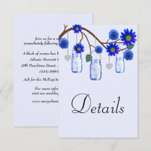 Blue Flowers Mason Jars Wedding Details Enclosure Card