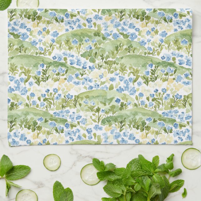 Blue Flowers Meadow Tea Towel (Folded)