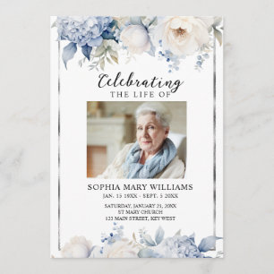 Blue Flowers Memorial Funeral Order of Service Programme