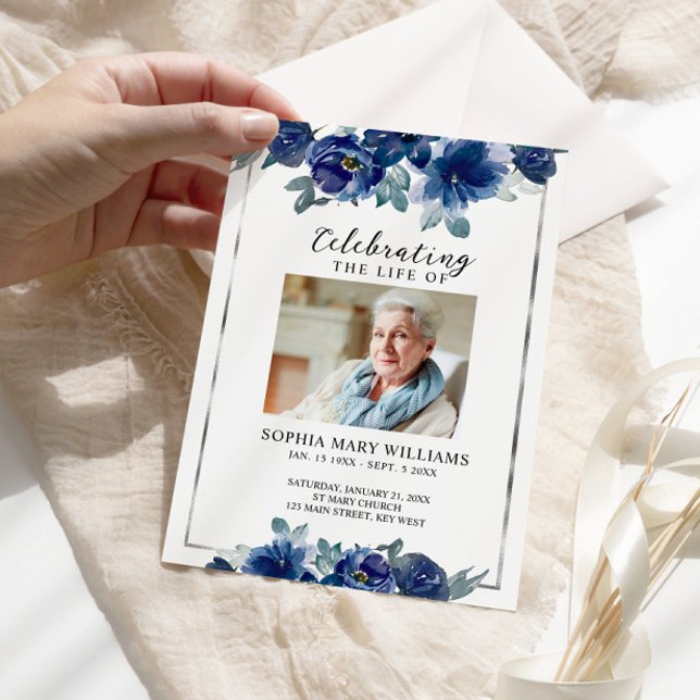 Blue Flowers Memorial Funeral Order of Service Programme (Creator Uploaded)