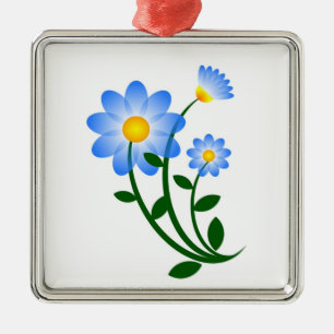 BLUE FLOWERS METAL TREE DECORATION