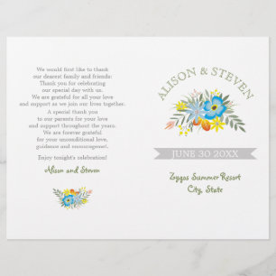 Blue flowers modern floral wedding program