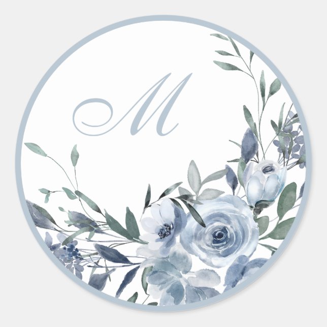Blue Flowers Monogram Wedding Envelope Seals (Front)