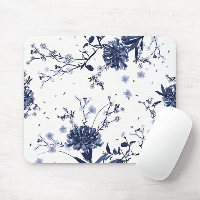 Blue flowers mouse pad (With Mouse)