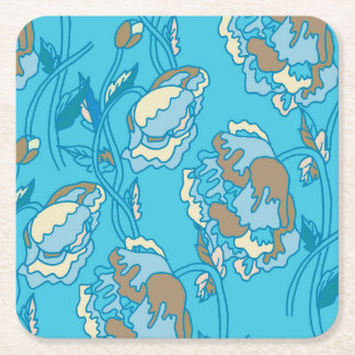 blue,flowers, natural, peony, gift, elegant, square paper coaster