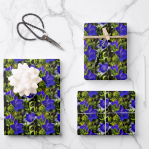 Blue Flowers Nature Pattern Wrapping Paper Sheet
