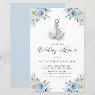 Blue Flowers Nautical Wedding Shower Invitation