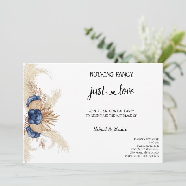 Blue Flowers Nothing Fancy just Love Elopement Invitation (Standing Front)