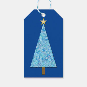 Blue flowers on a modern Christmas tree Gift Tags