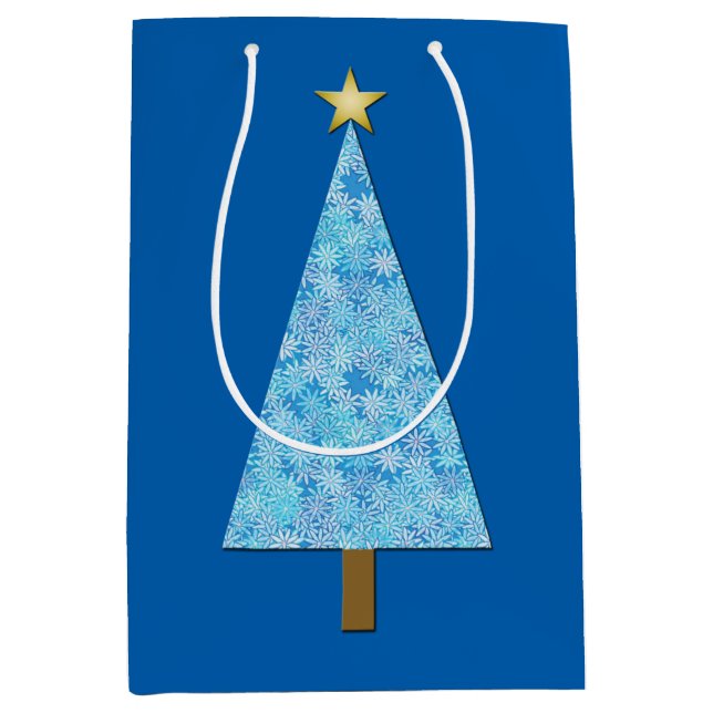 Blue flowers on a modern Christmas tree Medium Gift Bag (Front)