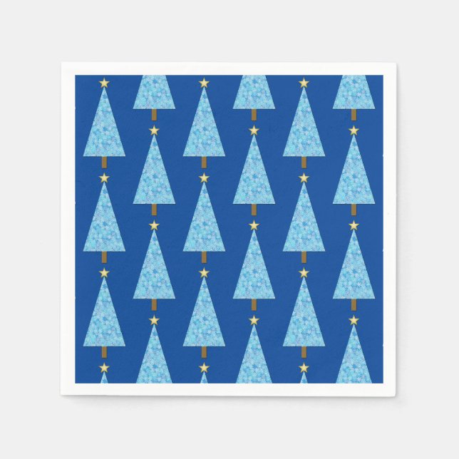 Blue flowers on a modern Christmas tree Napkins (Front)