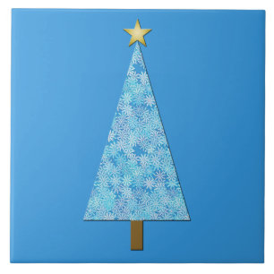 Blue flowers on a modern Christmas tree Tile