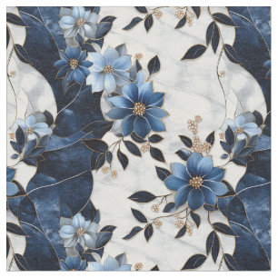 Blue Flowers on Marble Fabric