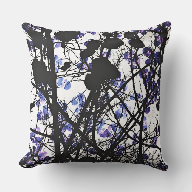 Blue flowers on winter tree concept digital art cushion (Front)