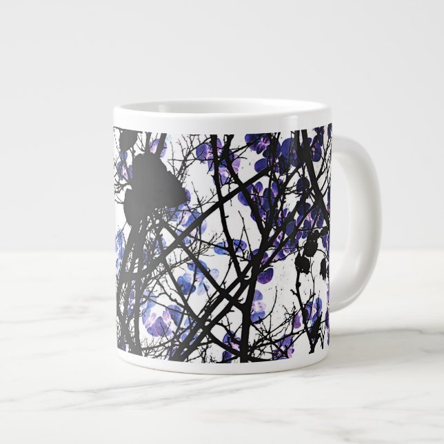 Blue flowers on winter tree concept digital art large coffee mug (Front Right)