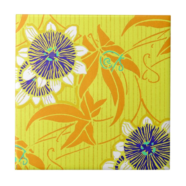 Blue Flowers on Yellow Tile (Front)
