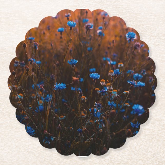 Blue flowers paper coaster (Front)