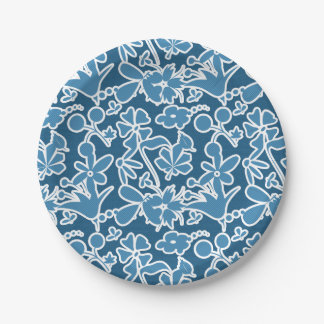 Blue flowers paper plate