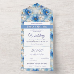 Blue Flowers Pattern All In One Invitation