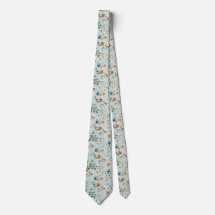 Blue Flowers Pattern Cottagecore Wildflowers Tie