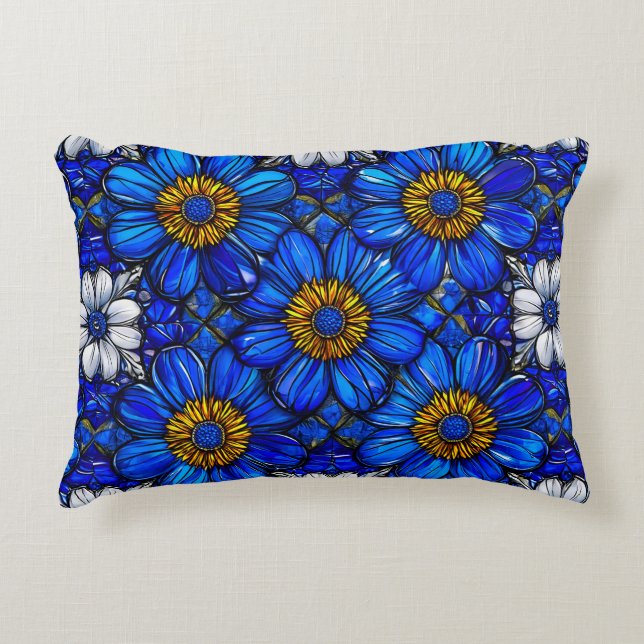 Blue flowers pattern decorative cushion (Front)