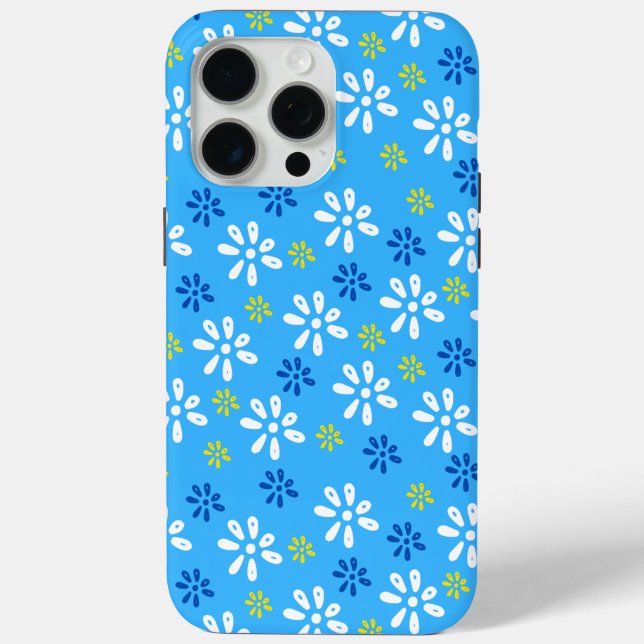 Blue Flowers Pattern iPhone 15 Pro Max Case (Back)