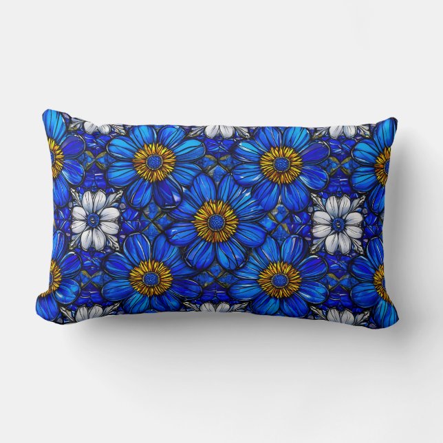Blue flowers pattern lumbar cushion (Front)