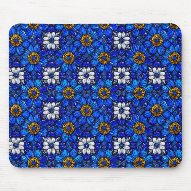 Blue flowers pattern mouse pad (Front)