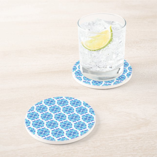 Blue Flowers, Pattern Of Flowers, Floral Pattern Coaster (Side)